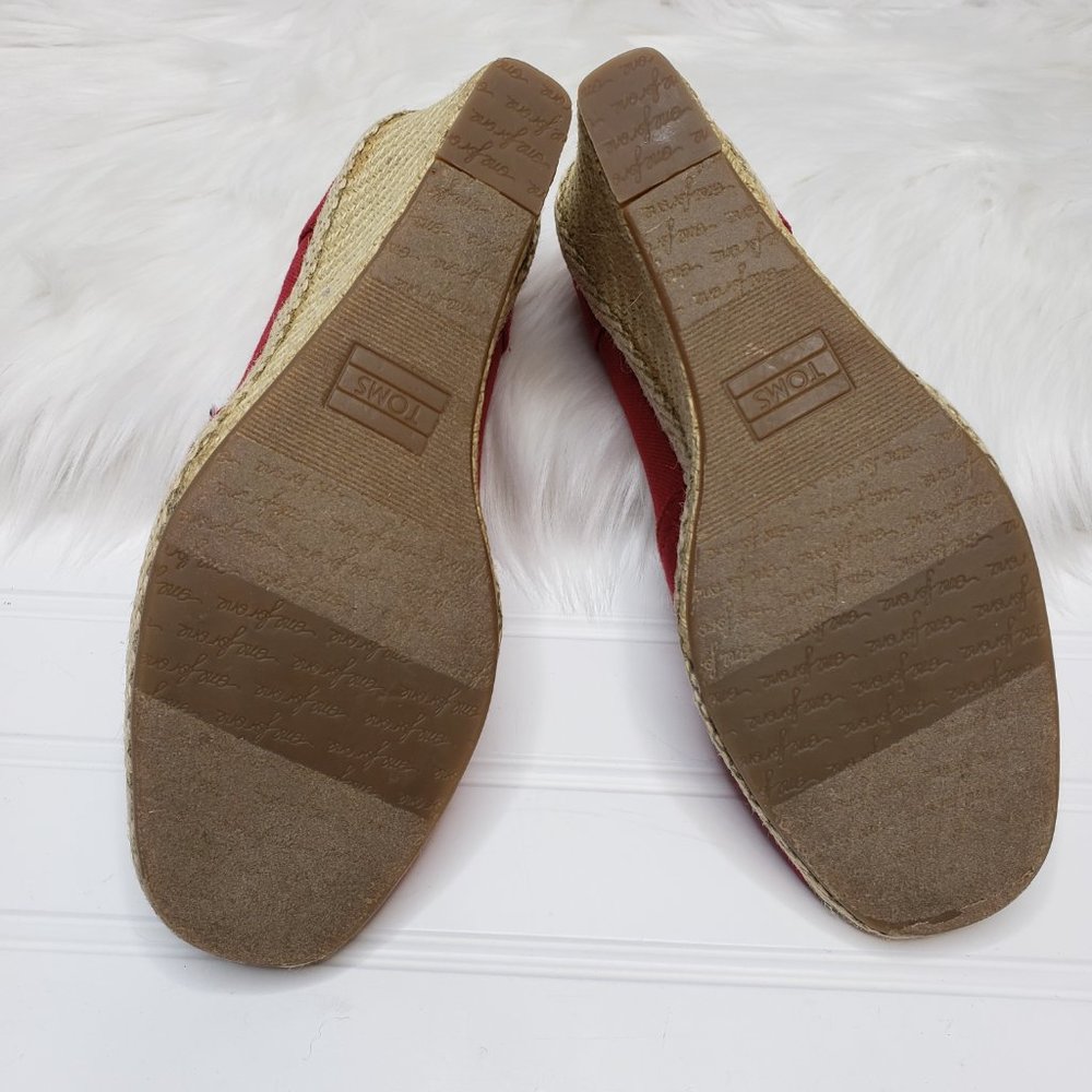TOMS Women's Classic Espadrille Wedge Sandal Red Scattered Woven Open Toe Sz 10 - Picture 7 of 8